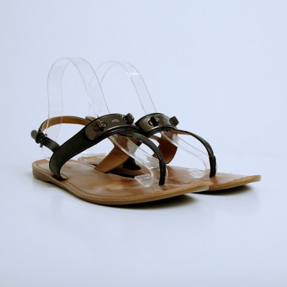 Coach Gracie Vintage Calf Turn Lock Semi Matte T Strap Sandal Black Women Size 8 - Picture 2 of 13